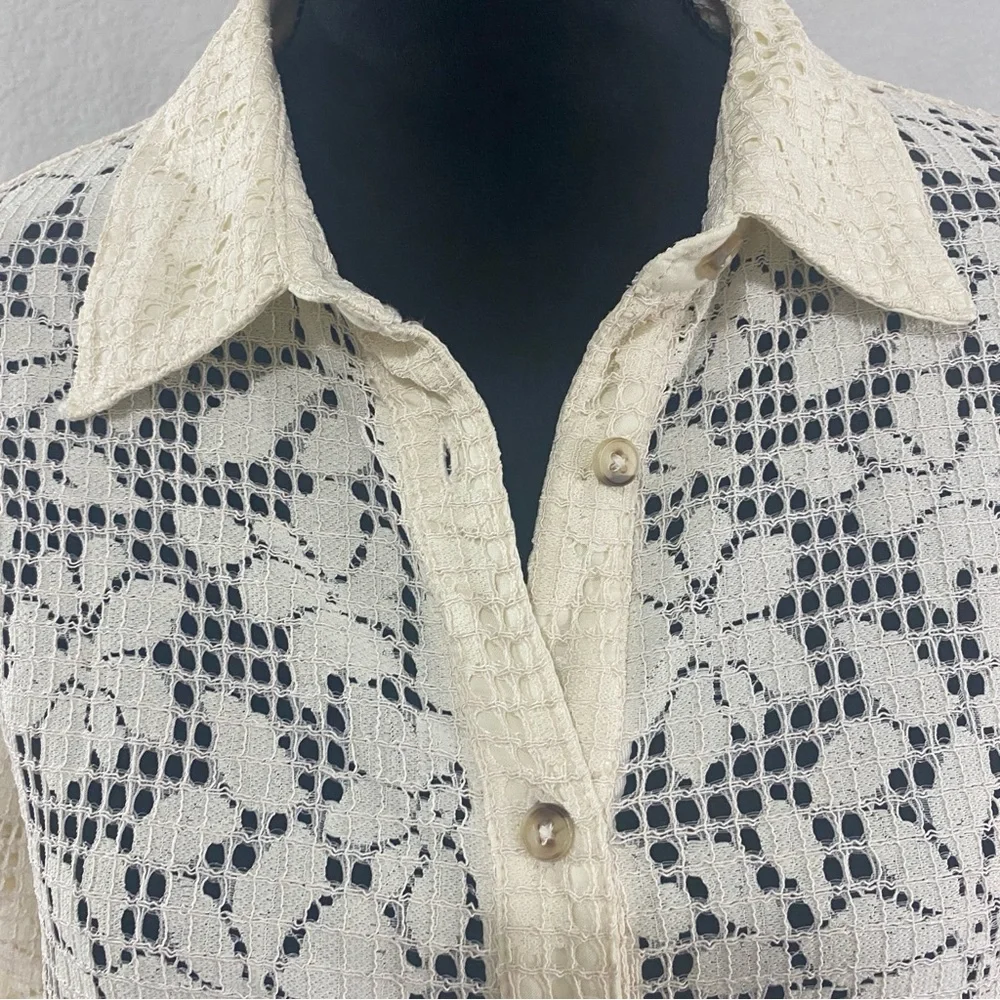 Free People Beige Lace Button-Down‎ Shirt